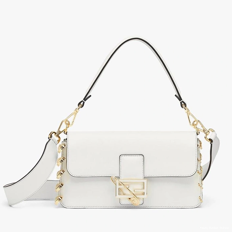 Affordable Fendi In with Leather Medium Baguette Fendace White Brooches Bag Pin Calf 0818